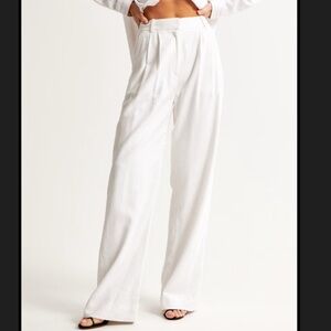 Abercrombie & Fitch Linen Blend White Women's Trousers
